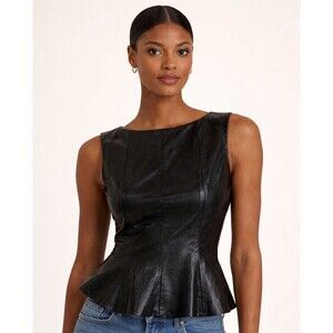 Zara Black Faux Leather Peplum Top Sleeveless Zip Fitted Waisted M NWT Party